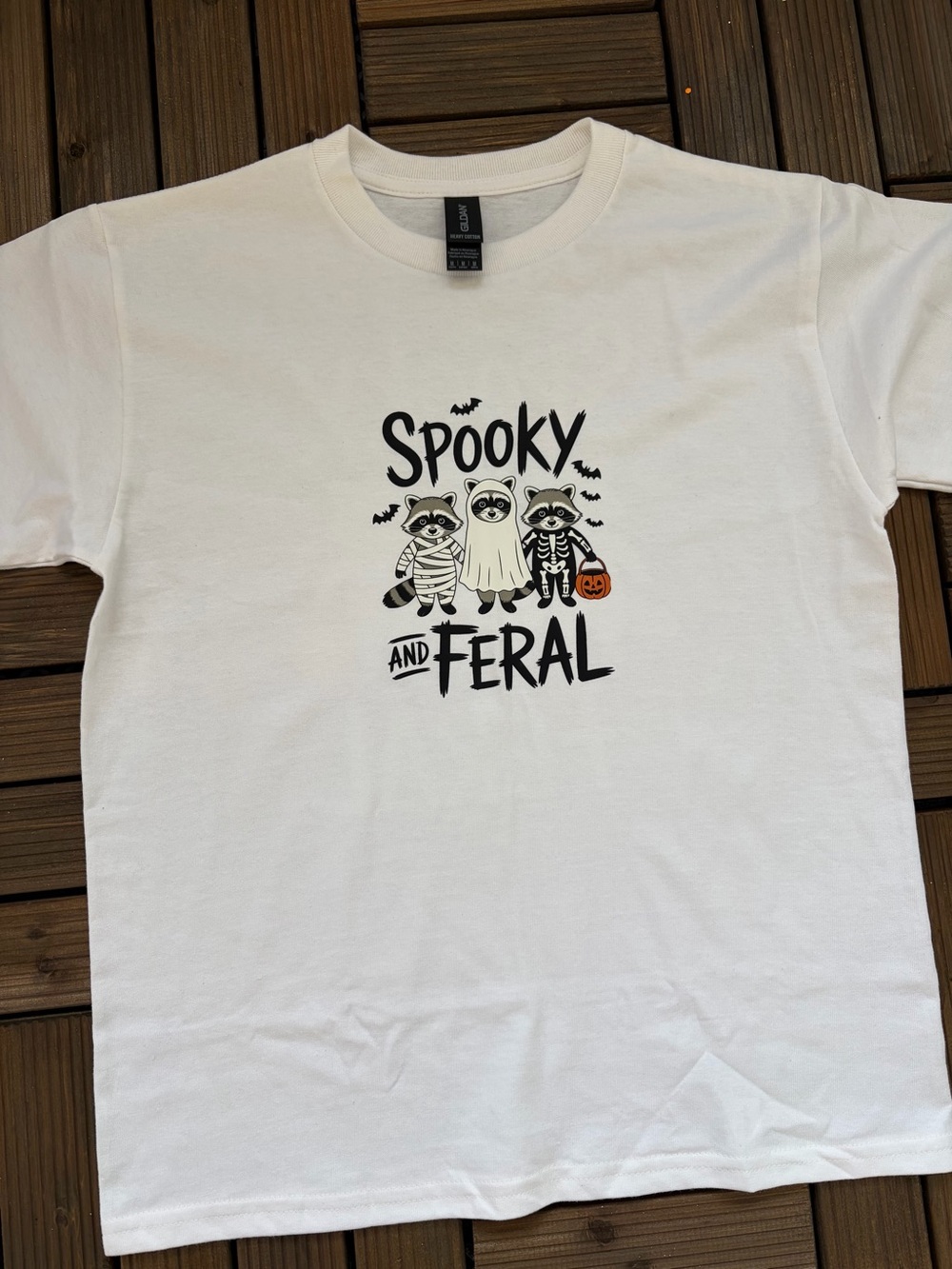 Kids 'Spooky and Feral' White Halloween Graphic Tee
